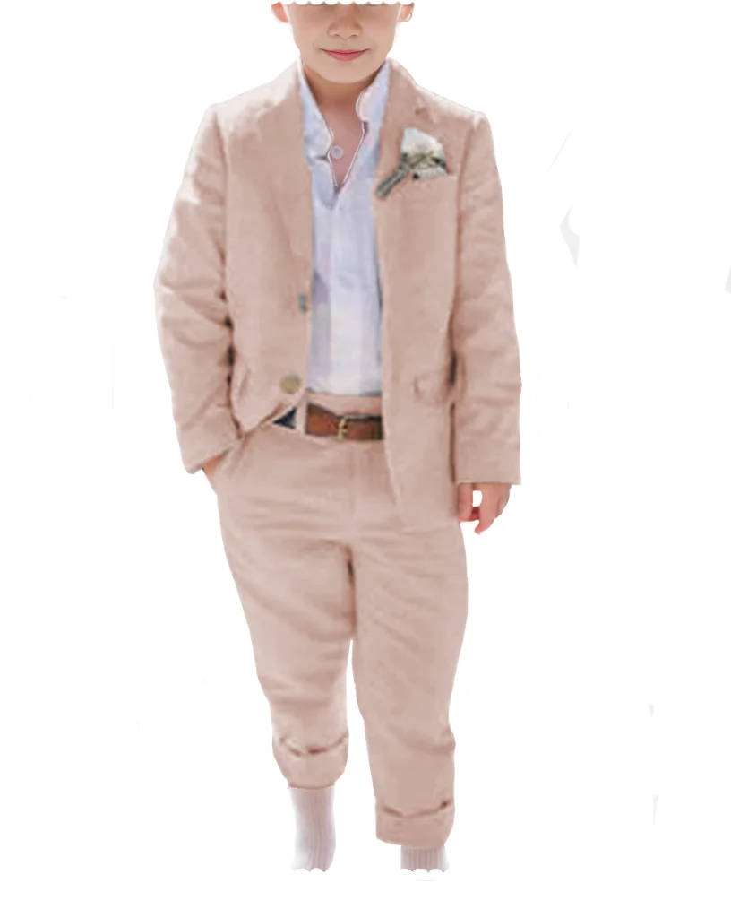 

Classic linen Suit For Boy Blazer Pant Sets 2 Piece high quality Leisure suit beach party costumes Wedding Dresses