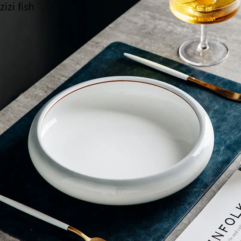 Circular Ceramic Soup Plate Restaurant Dinner Plate Sashimi Plate Salad Plates Dessert Snack Dish Serving Dish Kitchen Utensils