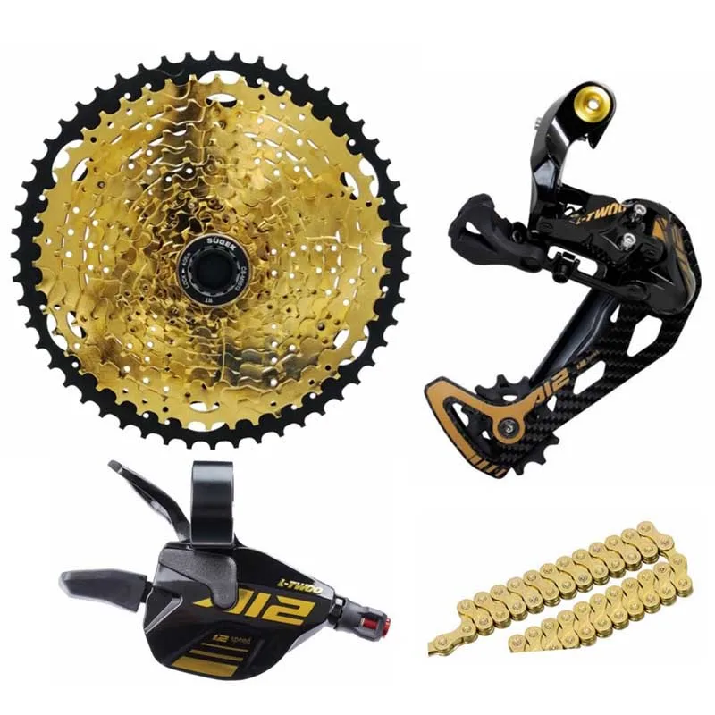 

AT12 1x12S MTB Mountain Bike Groupset 12 Speed Shifter Lever Rear Derailleur Cassette 11-52T Gold KMC Chain For Shimano