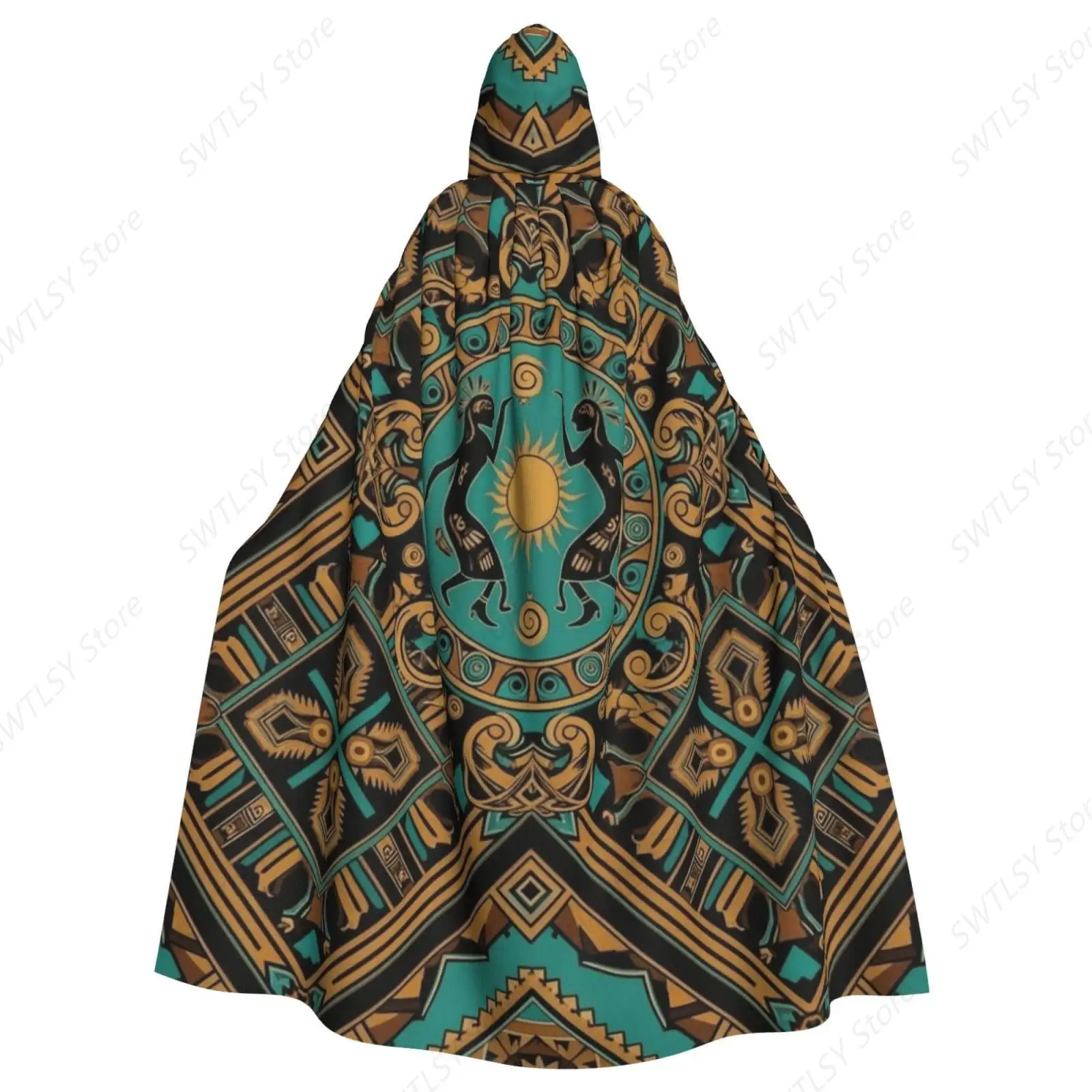 Women Men Halloween Christmas Costumes Hooded Cape Compatible with Teal Southwestern Southwest Design Native African American