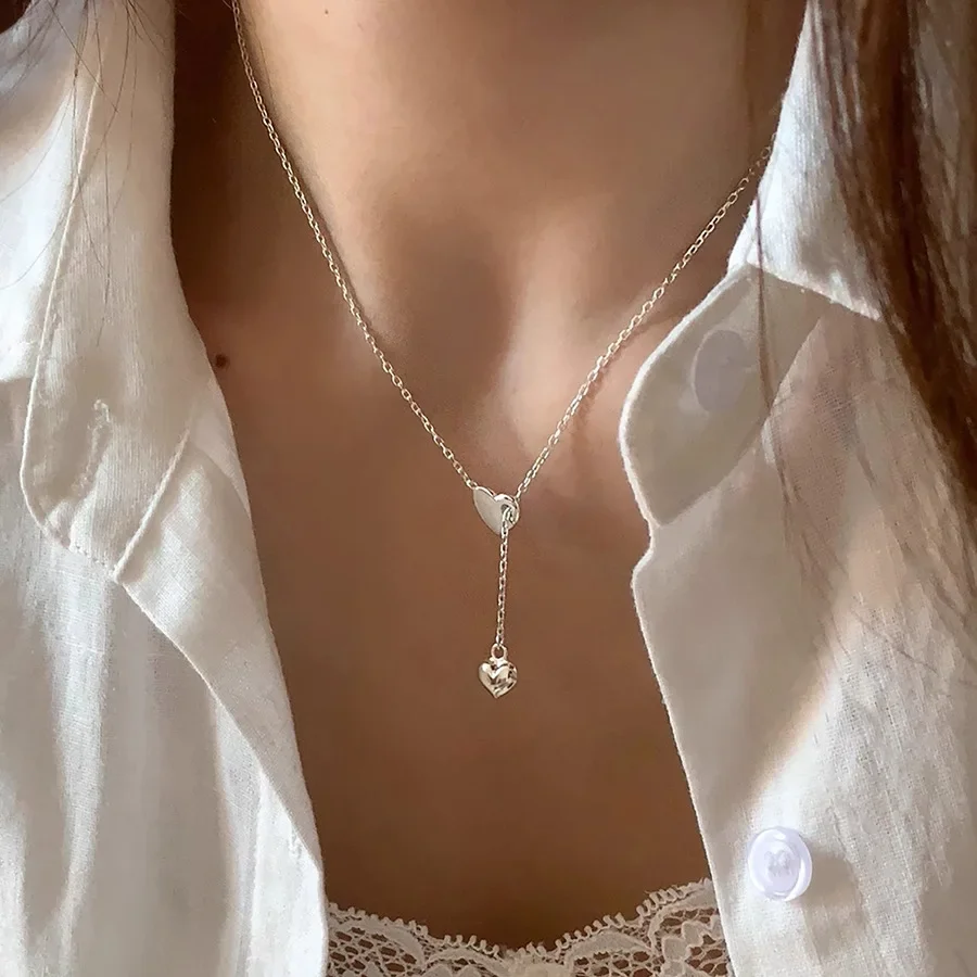 925 فضة قلادة القلب قلادة الحب قابل للتعديل المختنق أنيقة للنساء فتاة مجوهرات هدية دروبشيبينغ بالجملة