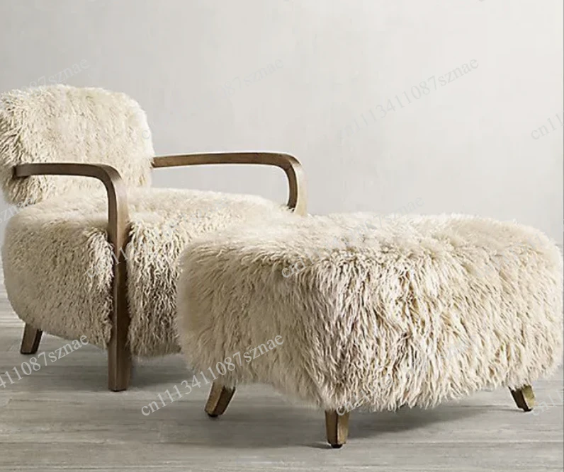 Modern Fabric Living Room Chairs French Home Furniture Light Luxury Living Room Bedroom Wood Back Armchair Balcony Lounge Chair