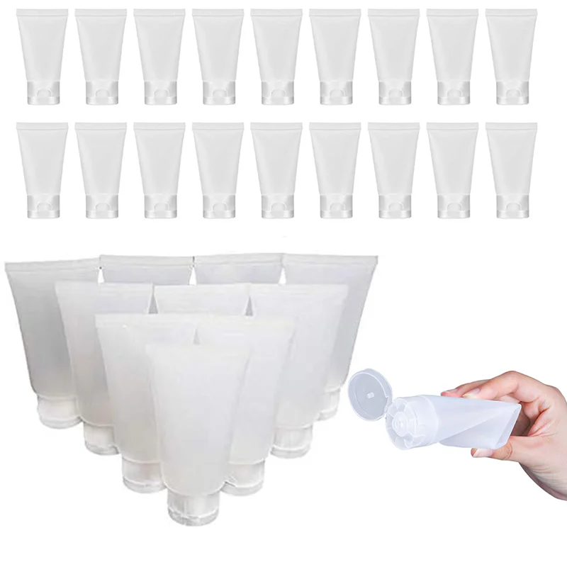 

50pcs Refillable Empty Plastic Squeeze Soft Tubes15-100ml Flip Cap Bottles Cosmetic Jars Cream Lotion Shampoo Travel Containers