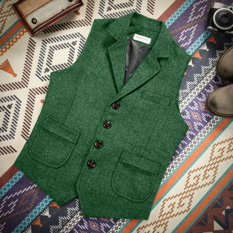 Colete masculino azul real steampunk formal masculino étnico espinha de peixe lã tweed vintage para casamento negócios banquete colete