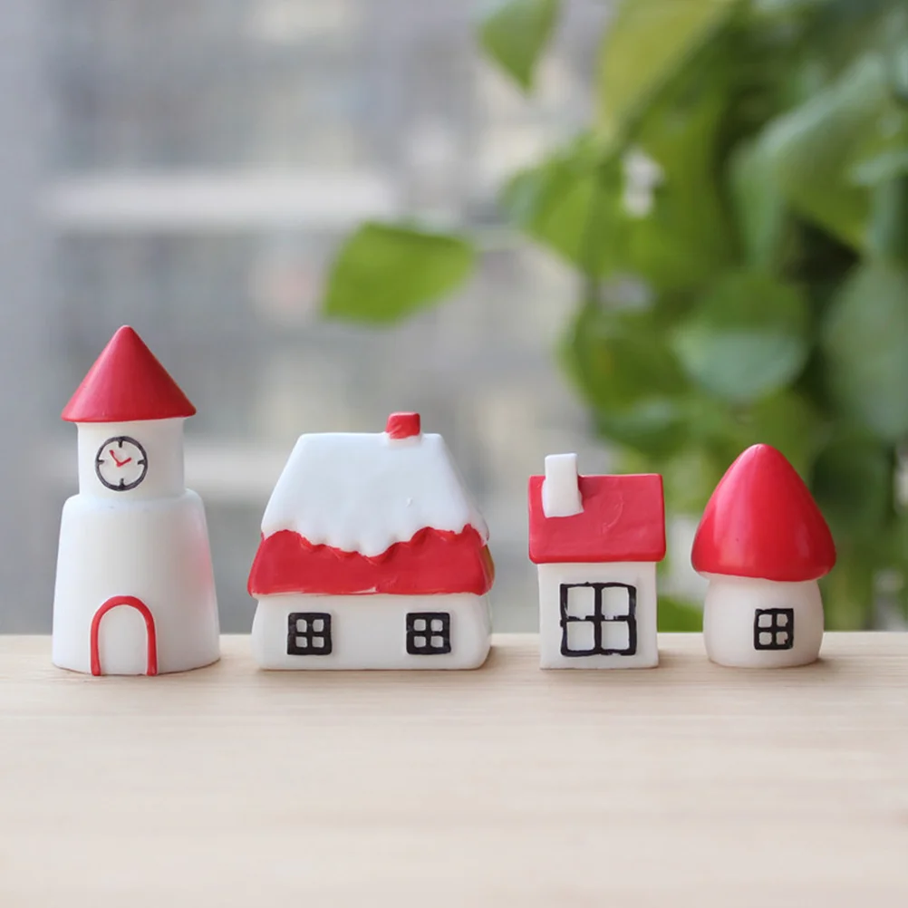 

4pcs Mini House Winter House Decorations Miniature Ornament For Desktop Fairy Garden Home Decoration Accessory