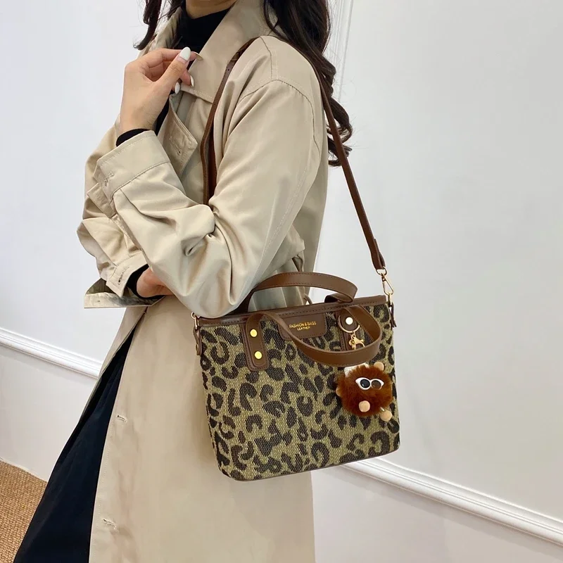 High End Versatile Women\'s Bag,2024 Autumn New Leopard Print Shoulder Crossbody Bag,Handbag,Bolsa De Cubo De Gran Capacidad