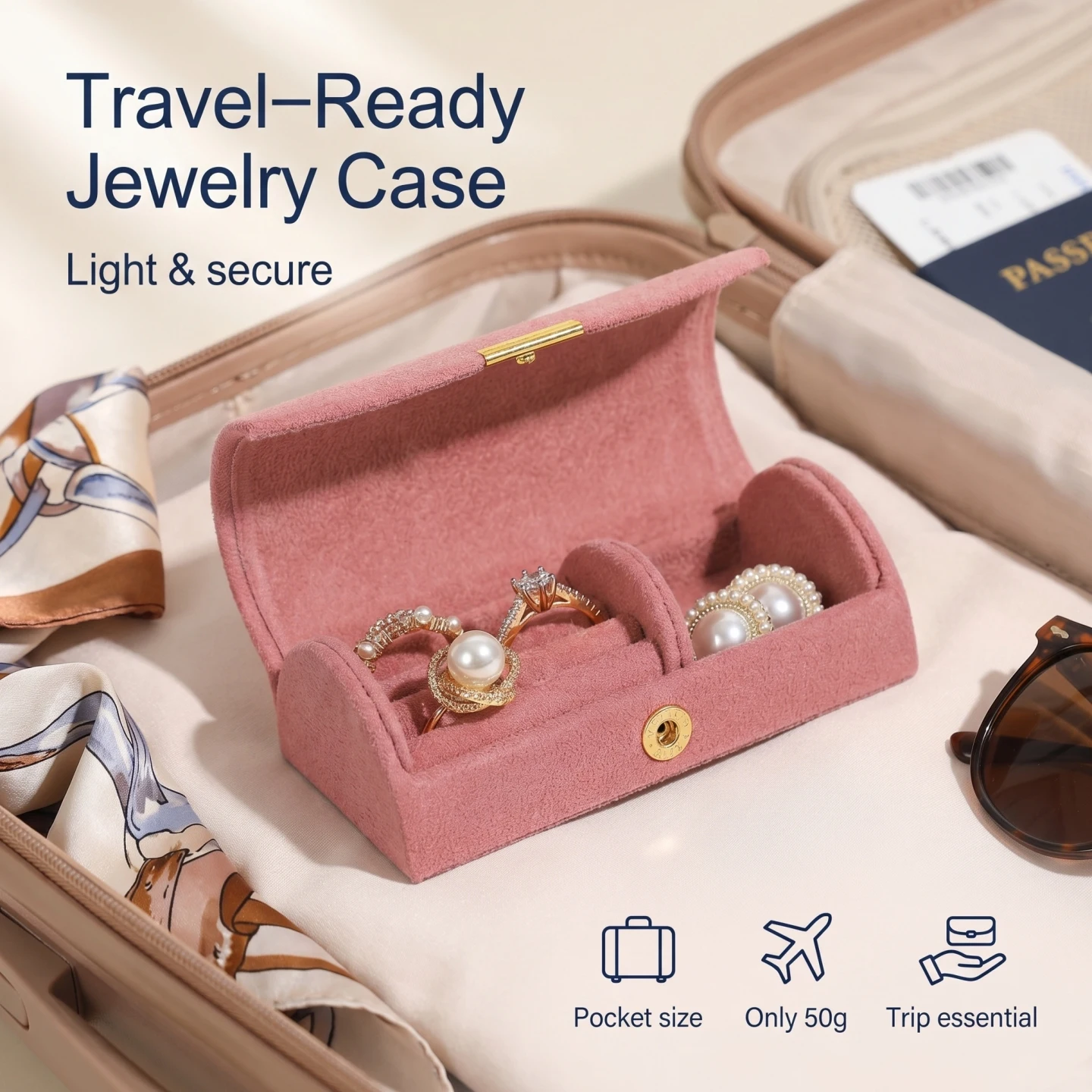 Portable Velvet Mini Jewelry Box, Multi Color Ring Earring Storage Case Elegant Gift Box for Wedding Birthday Present