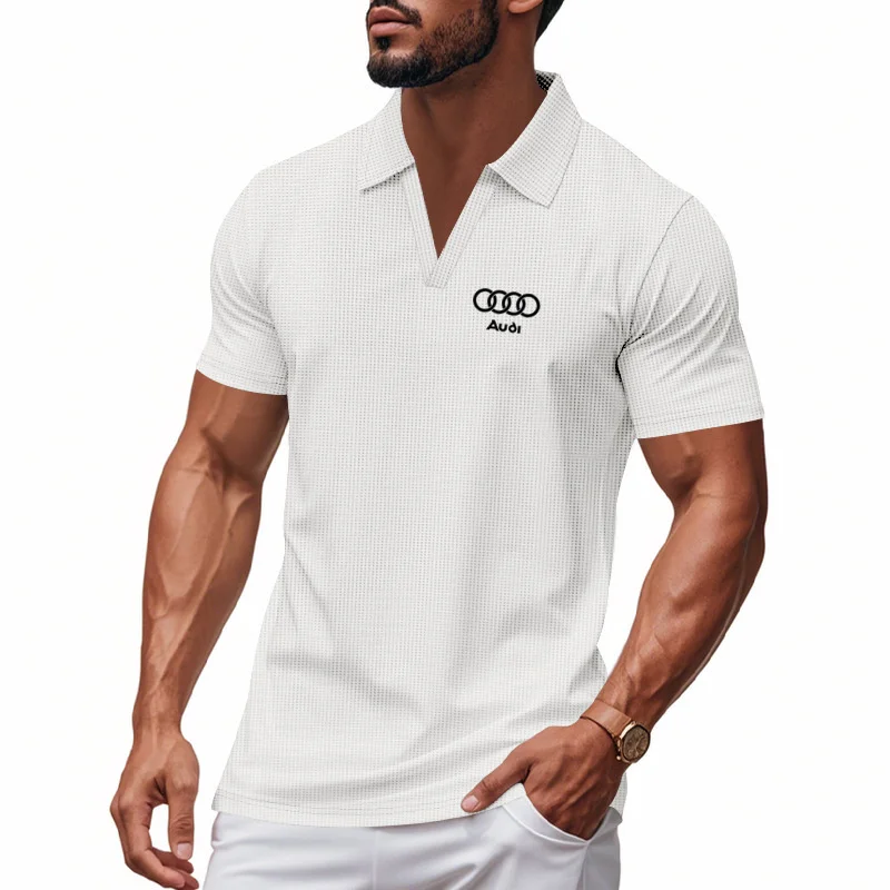 

Men's casual V-neck polo shirt, made of breathable waffle fabric, suitable for daily exercise