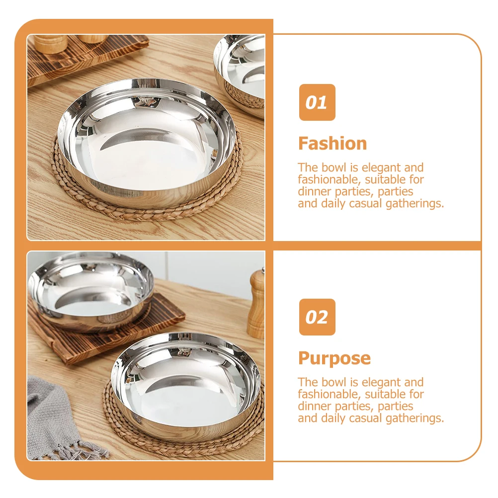

Stainless Steel Food Multi-Function Serving Kitchen Accessory Reusable Salad Bowl Household Fruit Bowl Sturdy Chic