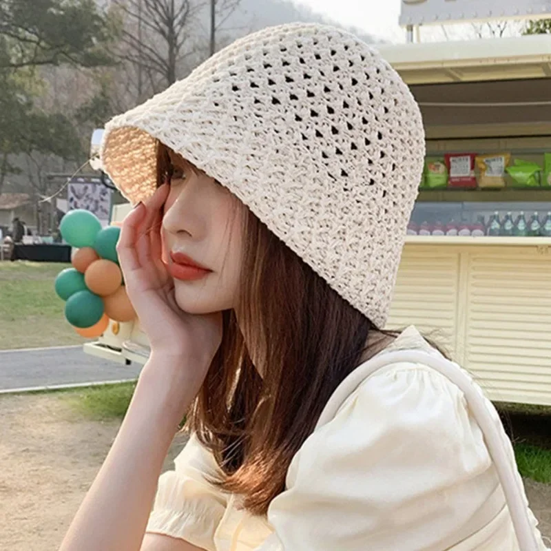 Women's Crochet Floppy Hat - Handmade Breathable Beach Hat, Foldable Summer Sun Cap for Outdoor & Travel 벙어리 모자