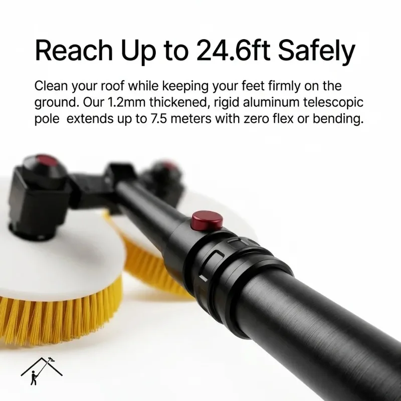 Dual Head Photovoltaic Washing Pole for Rooftop Solar Electric Solar Panel Cleaner Rotating Brush Kit with Water Pump -