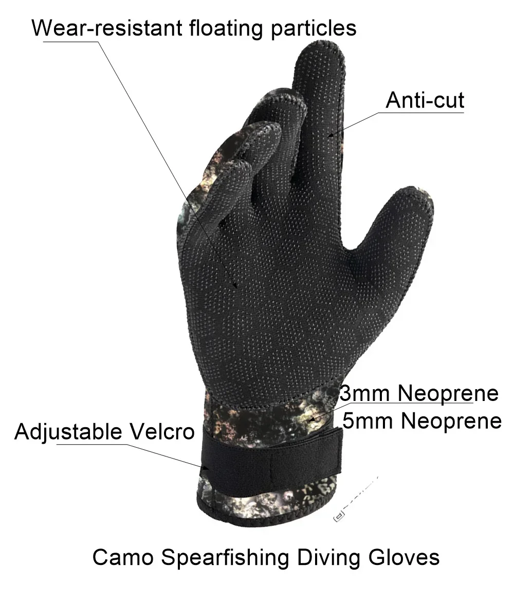 Guantes de buceo de camuflaje de 3mm/5mm, neopreno con cinturón de hebilla, guantes de pesca submarina, guantes de Deportes Acuáticos de pesca 