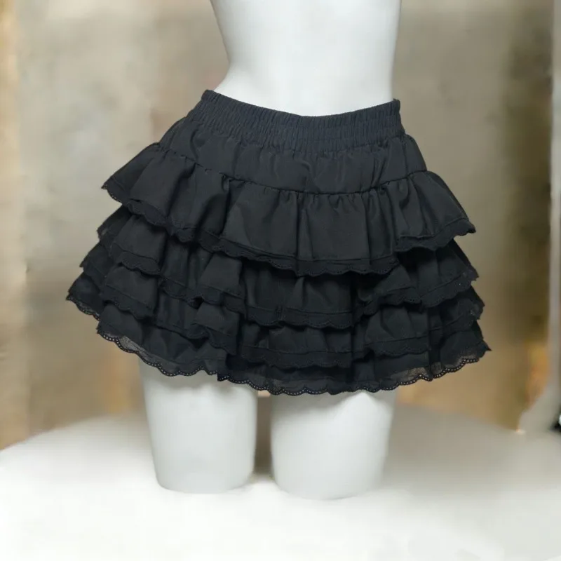 Y2K Kawaii Lolita Cake Skirt Women Harajuku Sweet Lace Fluffy Mini Skirt High Waist Princess Daily Fashion
