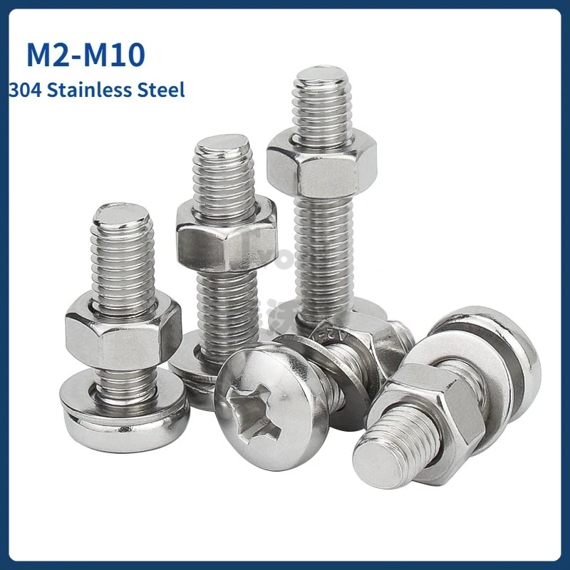 

M2 M2.5 M3 M4 M5 M6 M8 M10 304 Stainless Steel Cross Round Phillips Pan Head Screw Flat Gasket Nut Bolt