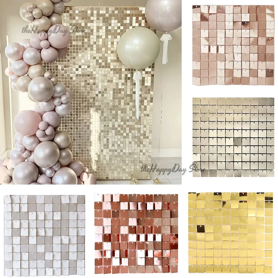 Champagne Shimmer Wall Backdrop Panels Square Sequin Shimmer Wall Panel Photo Backdrops for Wedding Birthday New Year Background