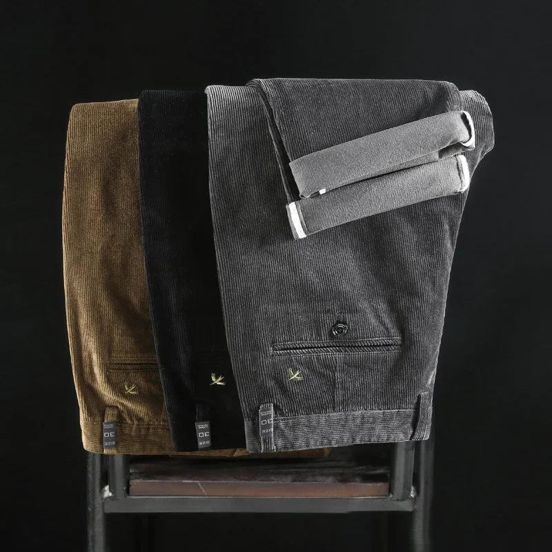 

2025 Autumn and Winter Brand Straight Loose Corduroy Pants Classic Style Business Men's High Waist Casual Trousers