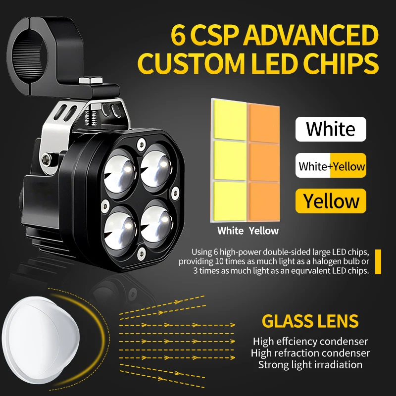 1 セット M8 超高輝度 Led 補助ドライビングライトスポットライトヘッドランプオートバイのヘッドライトデュアルカラーフラッシャーモトフォグランプ