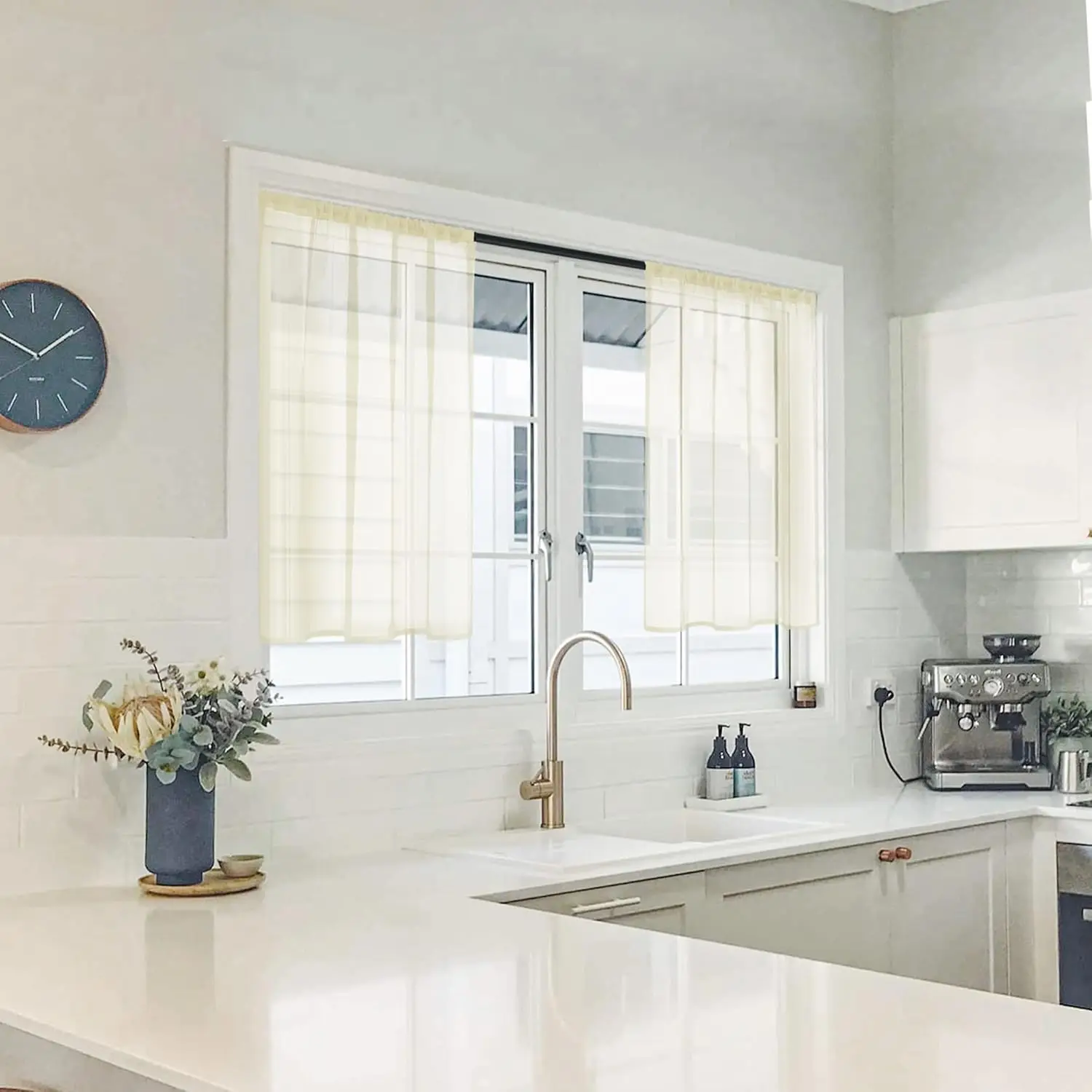 2 Panels Beige Sheer Curtains 26 X 36 Inch Length Tier Short Curtains Light Filtering Rod Pocket Voile Cafe Curtains for Kitchen