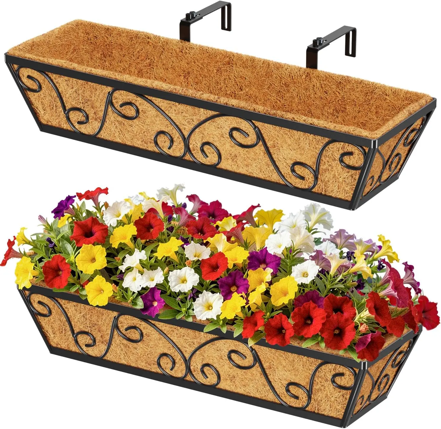 

2 шт. 24-дюймовые подвесные кашпо для окон с кокосовым вкладышем, металлические, для использования на улице и в помещении, для перил террасы