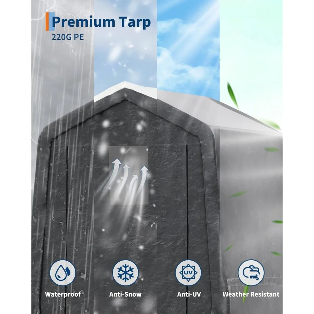 سقيفة تخزين محمولة خارجية مقاس 6 × 8 أقدام مع باب قابل للطي، تهوية، قماش القنب البولي ايثيلين عالي التحمل مقاوم للماء، مقاوم للأشعة فوق البنفسجية #4