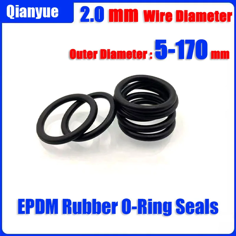 

EPDM O-Rings 2.0mm Cord,OD 5-170mm,Acid/Ozone/Aging Resistant, Anti-Static Seals for Industrial/Plumbing