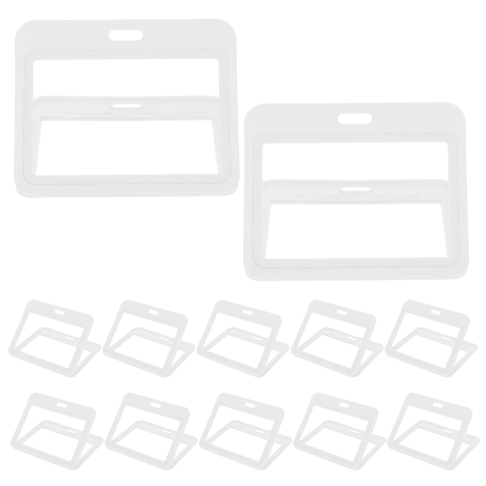 

12 Pcs ID Card Holder Plastic Badge Holders Work White Cover Dual Transparent Horizontal Flipfold Student Staff Cards
