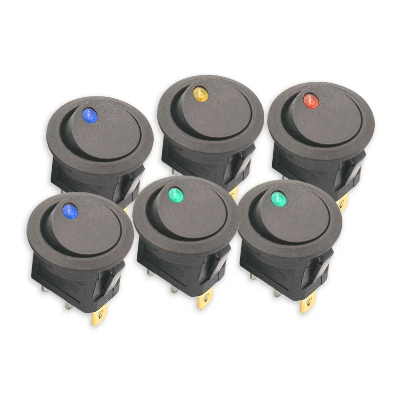 5PCS 12V KCD1-2 ON-OFF Round Rocker Switch 3PIN 2 Gear Cat Eye Led Yellow Blue Green Led Dot with Light Cat Eye Switch