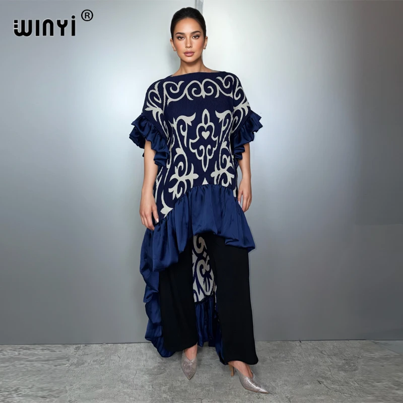 WINYI neue Plissee kleid Unregelmäßige kleid Lose boho robe Lange Femme Vestidos urlaub Elegante abendkleid abaya mode kaftan
