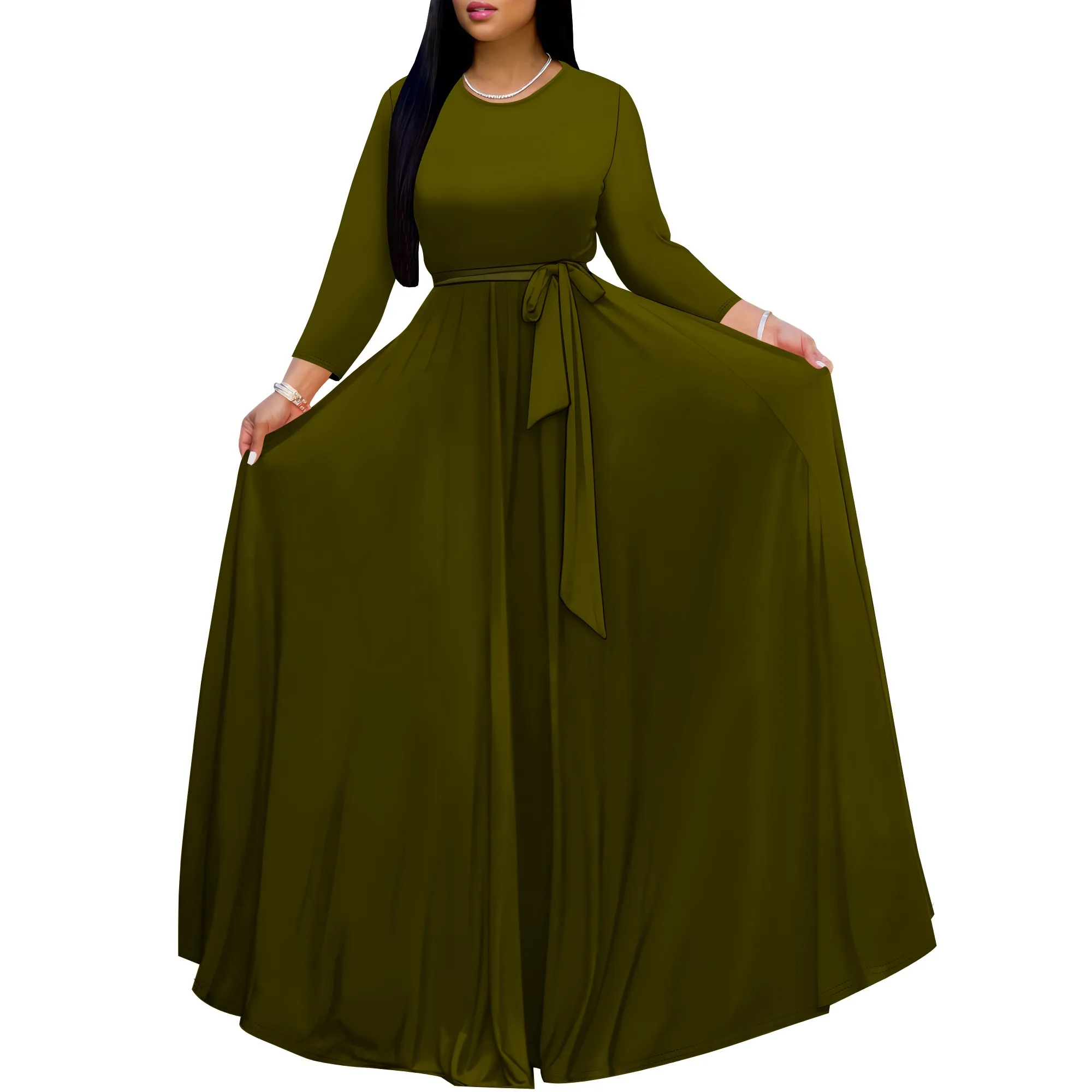 

Women's Maxi Dress Summer Casual 2025 Crewneck 3/4 Sleeve Wrap Floor Length Sundress Plus Size Maxi Dresses with Belt