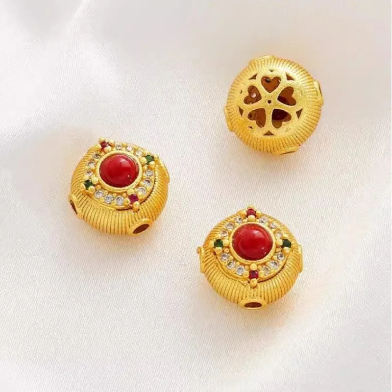 Sand Gold Color Lucky Persimmon Imitation Aquamarine Nanhong Inlaid Spacer Beads for DIY Bracelet Necklace Jewelry Making