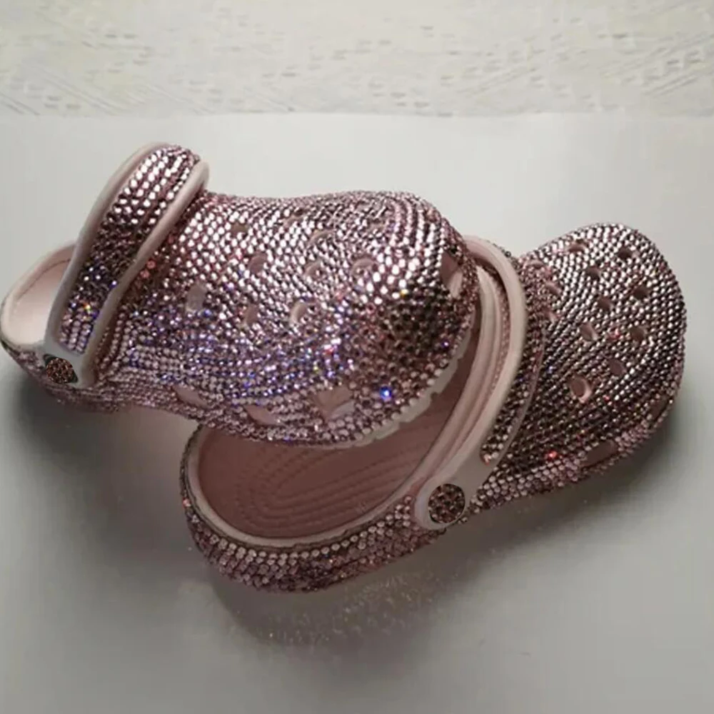 Handmade Rhinestones Bling Girls Womens Kids And Mother Summer Hole Sandals Garden Beach Slippers Sandals Quick Drying Shoes