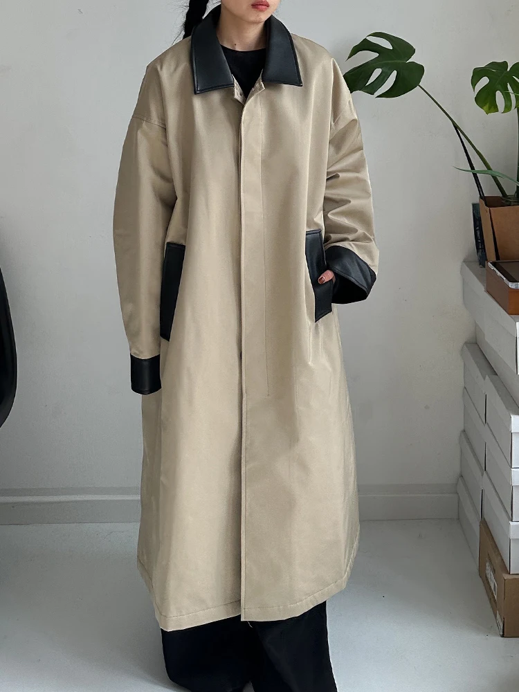 معطف طويل مبطن بالقطن على الطراز الكوري من SuperAen للنساء شتاء جديد فضفاض الخصر سميك من الجلد ذو طية صدر السترة معطف غير رسمي #6