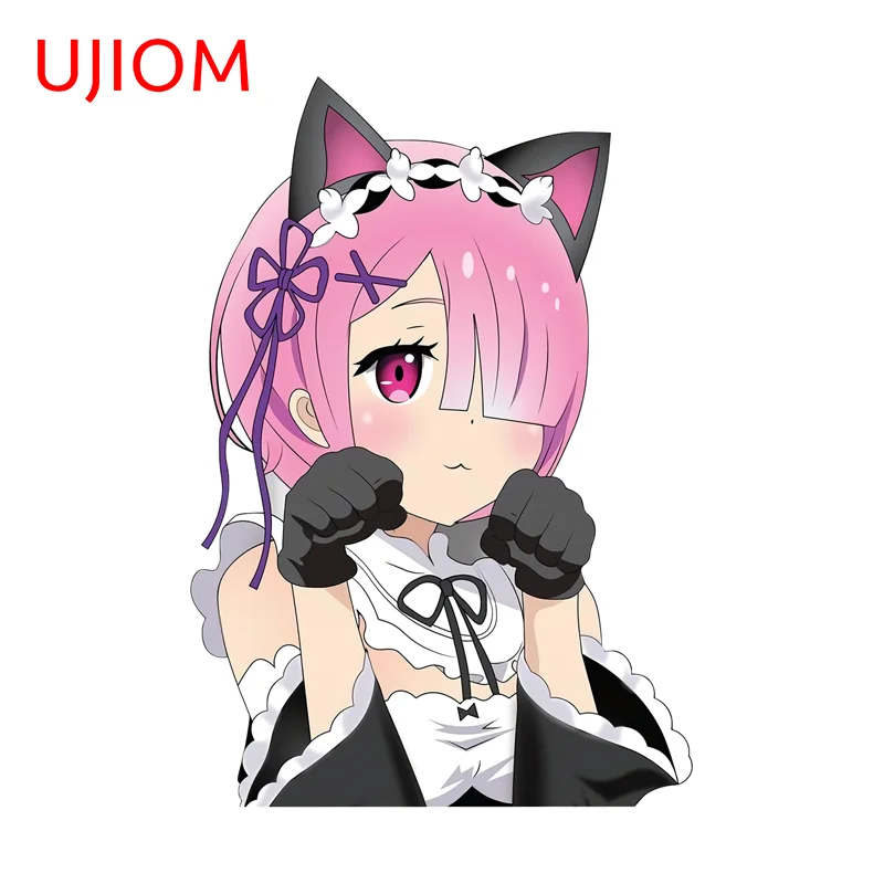 UJIOM Rem Ram Cat Ears Maid Uniform Wall Sticker Anime Pretty Exquisite Attractive Sunscreen Decal Wardrobe Vestibulec Decor