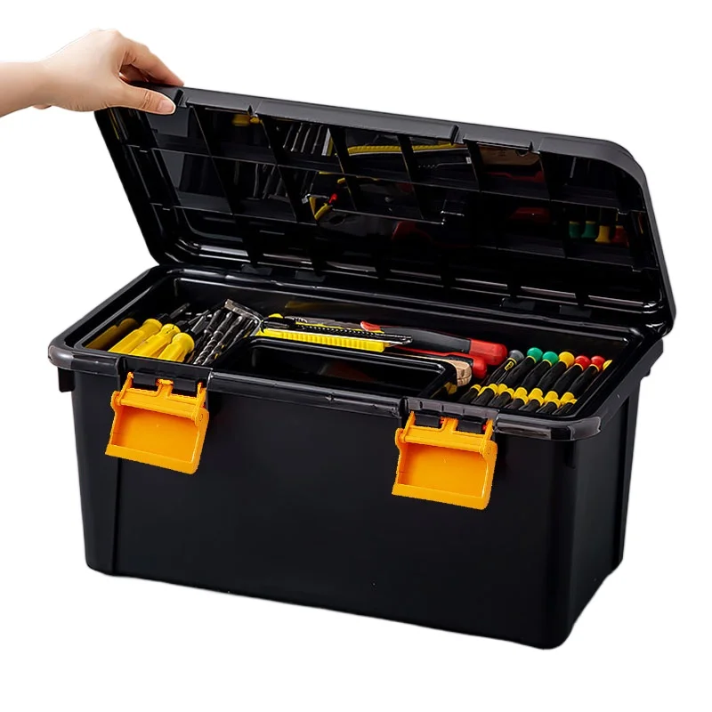 Handheld Toolbox Multifunctional Double-layer Toolbox Portable Tough Build Tool Chest with Lid Large Plastic Storage Boxes