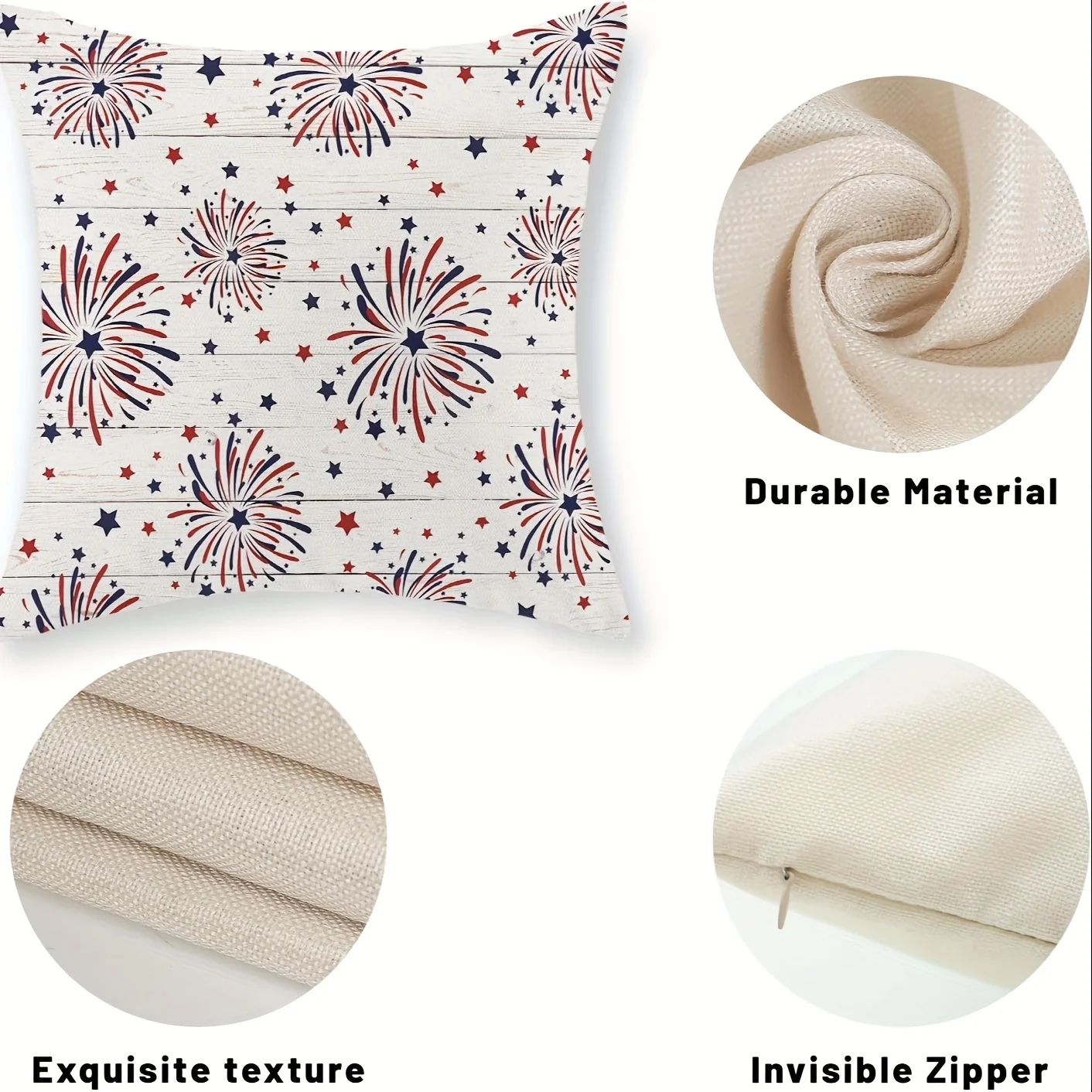4th Of July Pillow Covers Patriotic Firework Red Blue Stars Decor Farmhouse Rustic Throw Pillow Cases With Zipper Closure Machi