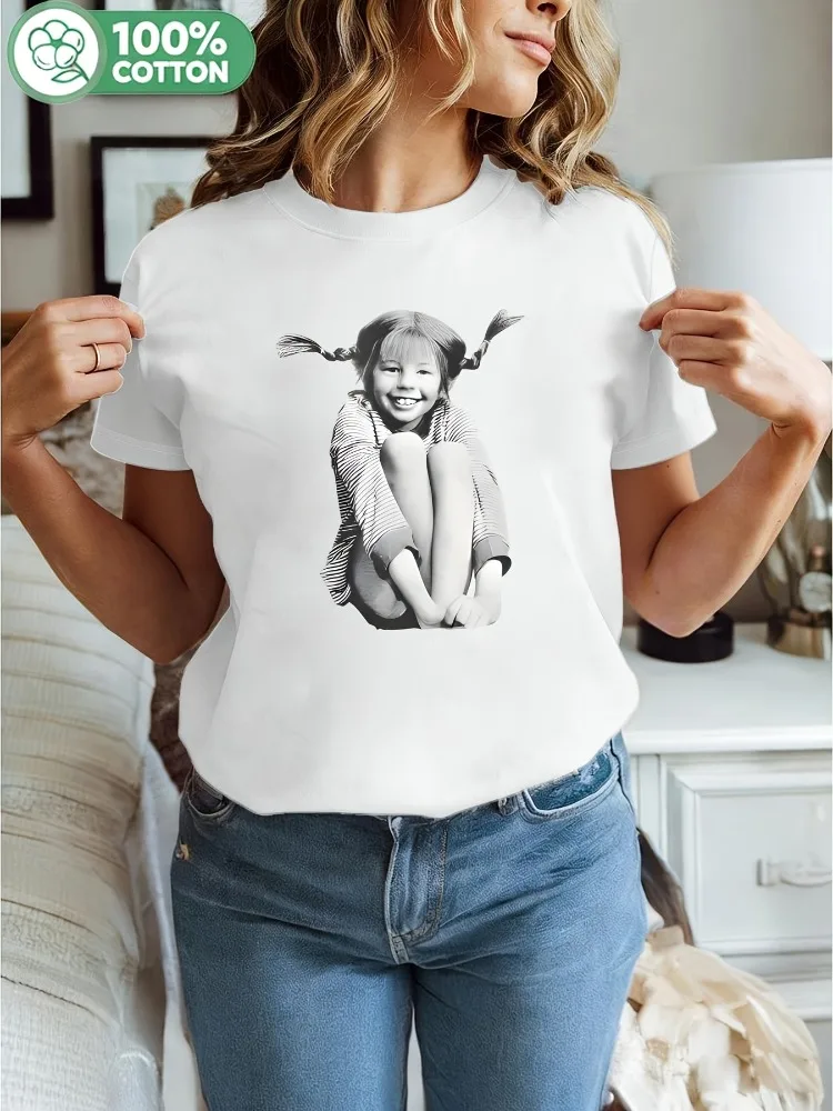 Women's 100% Cotton T-Shirt: Stylish Comfortable Printed, Round Neck Short Sleeve—A Summer Must-Have Y2K Women's Apparel