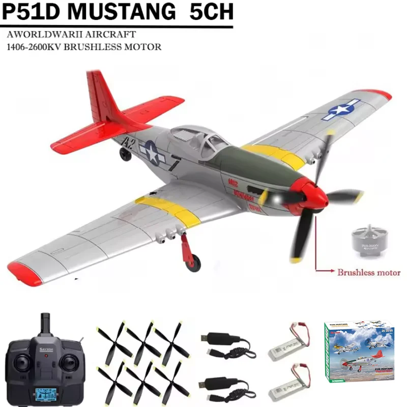 El más nuevo avión RC P51D Mustang 5CH 3D/6G avión RC de ala fija para adultos principiantes fácil de volar regalo de combate sin escobillas extraíble