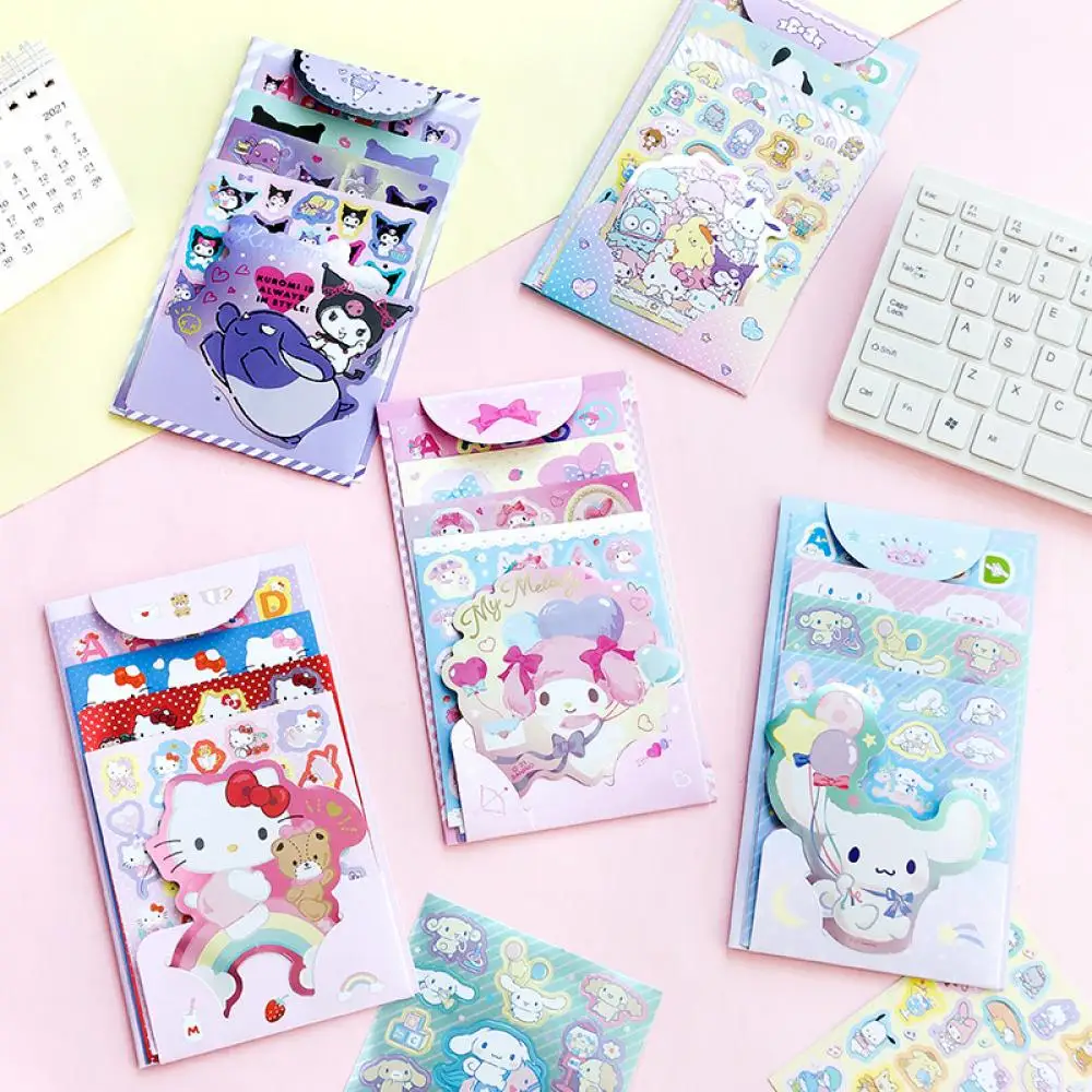 

Kawaii Sanrio Sticker Book Cartoon Kawaii Kuromi Hello Kitty Melody Hand Account Decoration DIY Stickers For Girls Gift Kids Toy
