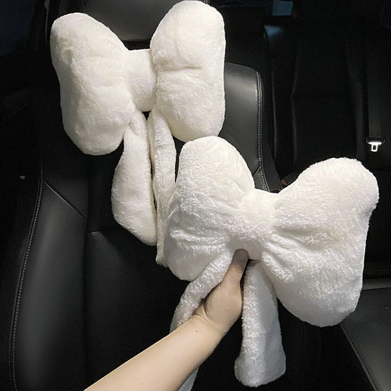 Bowknot Car Headrest Pillow Lovely Auto Seat Head Support Neck Protector Cushion Plush Automobiles Lumbar Rest Car Kits