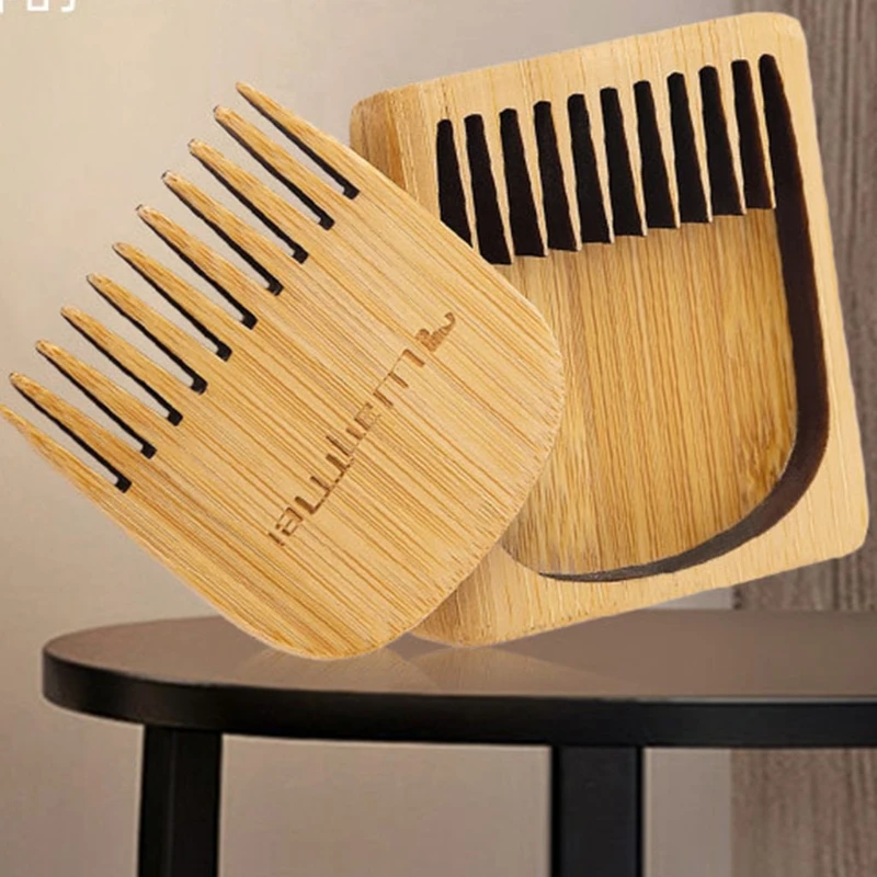 652f bolso caixa bambu pente cuidados com a barba para homens menino dente cabelo desembaraçador pente