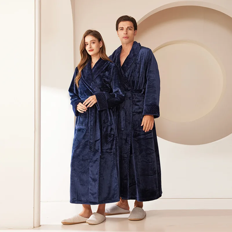 Winter Thickened Robe Couple Pajamas Absorbent Warm Soft Comfortable Flannel Bathrobe