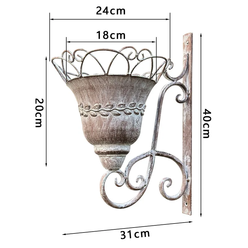 

External order European garden old wrought iron flower basket decoration outdoor garden plant flower pot hanging wall flower