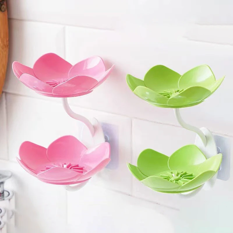 Wall Mounted Soap Holder for Bathroom Flower Shape Soap Box Hanging Drain Lotus Double-layer Punch-free Household Racks for Soap