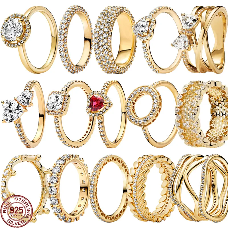 Regalos de cumpleaños de Navidad simples clásicos, Plata de Ley 925, corona de Color dorado, anillo en forma de corazón, joyería exquisita para mujer