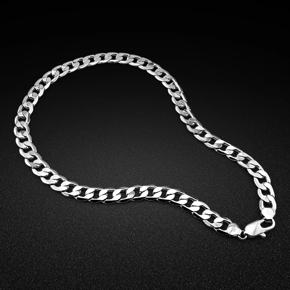 Hip Hop Punk 12MM 925 Sterling Silver Chains Curb Cuban Necklaces For Men Women Paved Link Chain Chokers Solid Metal Jewelry