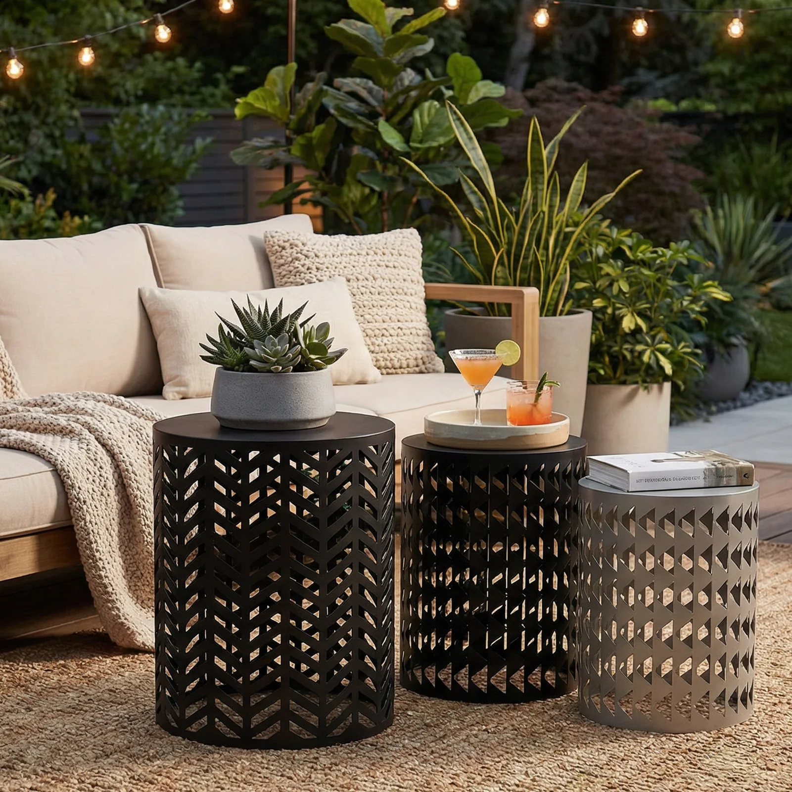 

Многофункциональный набор из 3 круглых металлических журнальных столиков, современные приставные столики-тумбочки, подставки для растений для дома и сада