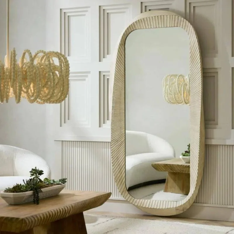 Light American home improvement wabi-**** wind full-body mirror, sun-textured long oval full-length mirror, living room entrance