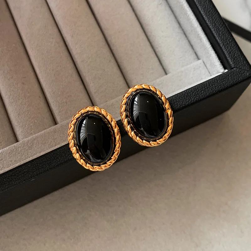 

Серьги-гвоздики овальной огранки из стерлингового серебра 925 пробы с натуральной черной шпинелью для женщин, модные ювелирные изделия с драгоценными камнями Brincos de Prata