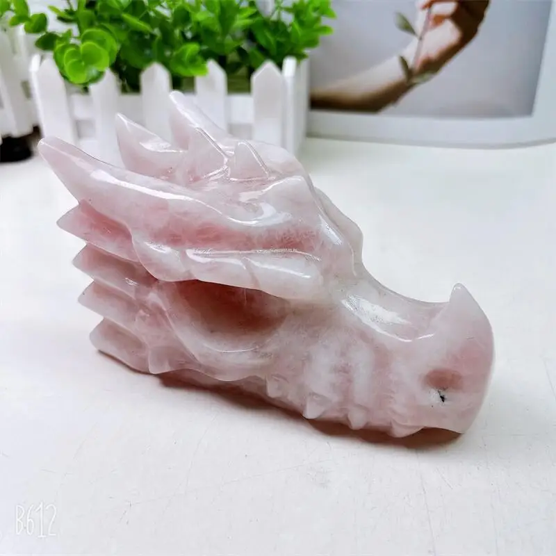 

14CM Natural Moss Agate Dragon Skull Crystal Carving Healing Fashion Home Decoration Birthday Present 1pcs