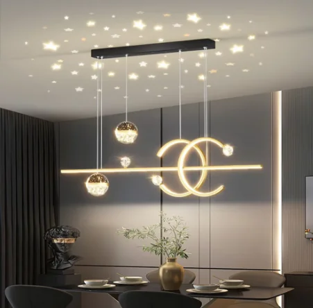 Dining Room Chandelier Modern Minimalist New Star Top Nordic Long Dining Table Lamp Gold Black Home Lighting Pendant Lights